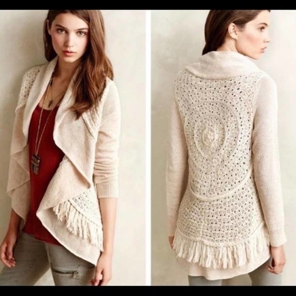 Anthropologie Sweaters - Anthropologie Knitted and Knotted Crochet ruffle cardigan